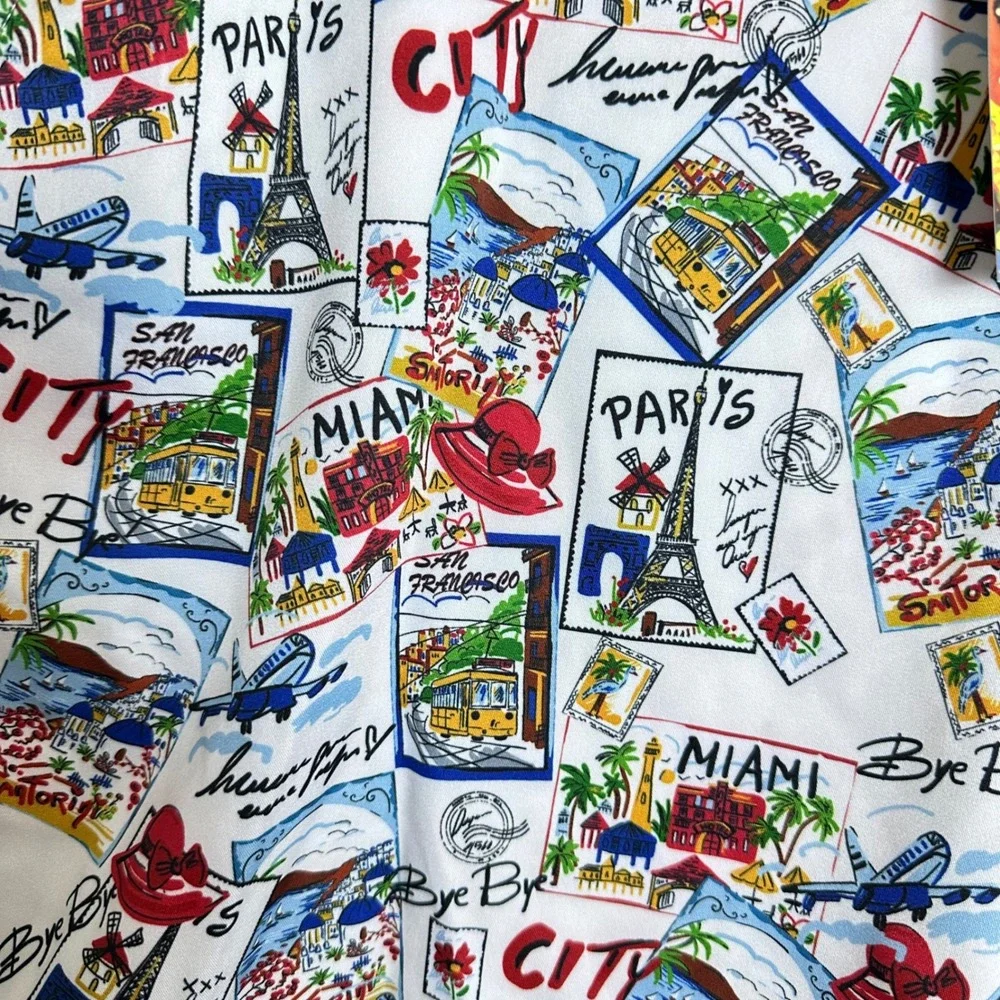 NEW Robert Graham Around the World Swim Shorts Mens XL Postcard Print Maximalist